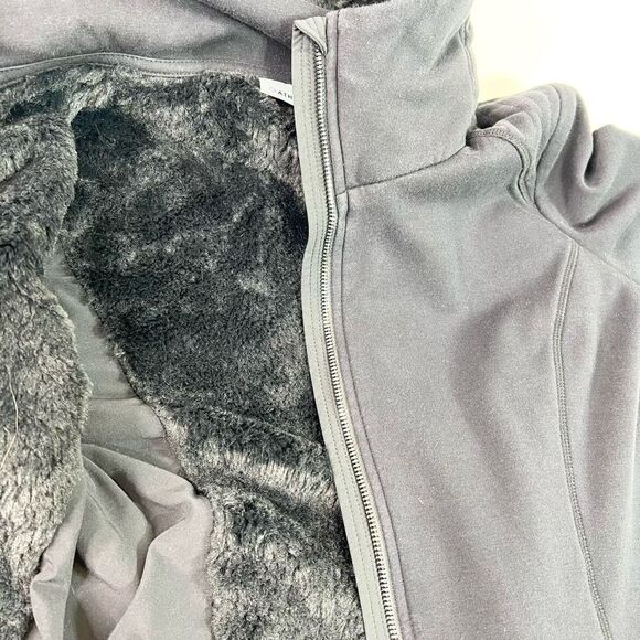 Athleta Fleece Sherpa Hoodie Womens Medium Black Hooded Full Zip Thumbholes - Picture 6 of 12
